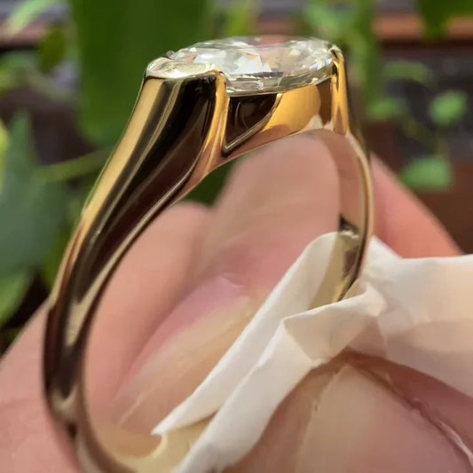 Oval cut lab grown diamond ring 1 carat, half bezel engagement ring, IGI certified bridal jewelry, sustainable solitaire proposal ring
