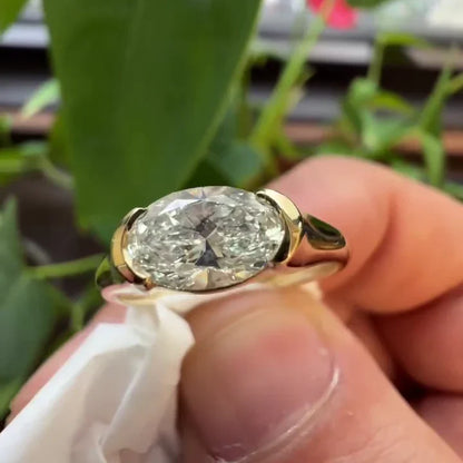 Lab grown oval diamond solitaire ring 1.00ct, modern half bezel engagement ring, IGI certified luxury bridal jewelry for her