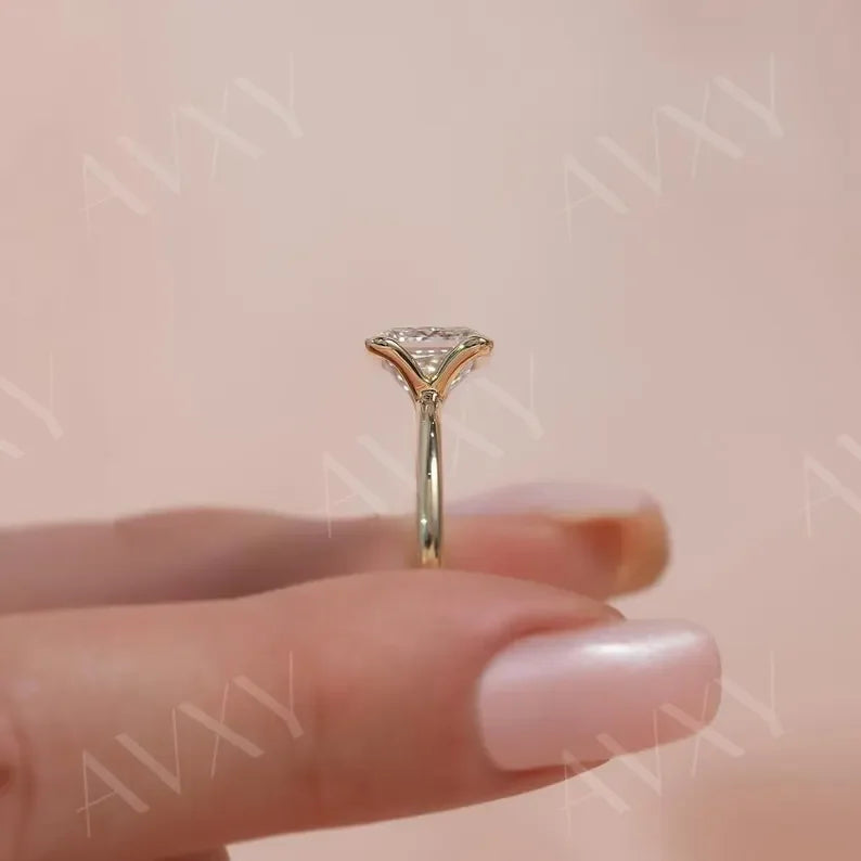 Princess cut lab grown diamond solitaire ring 1.00ct, half bezel setting, IGI certified engagement ring, contemporary bridal jewelry for women