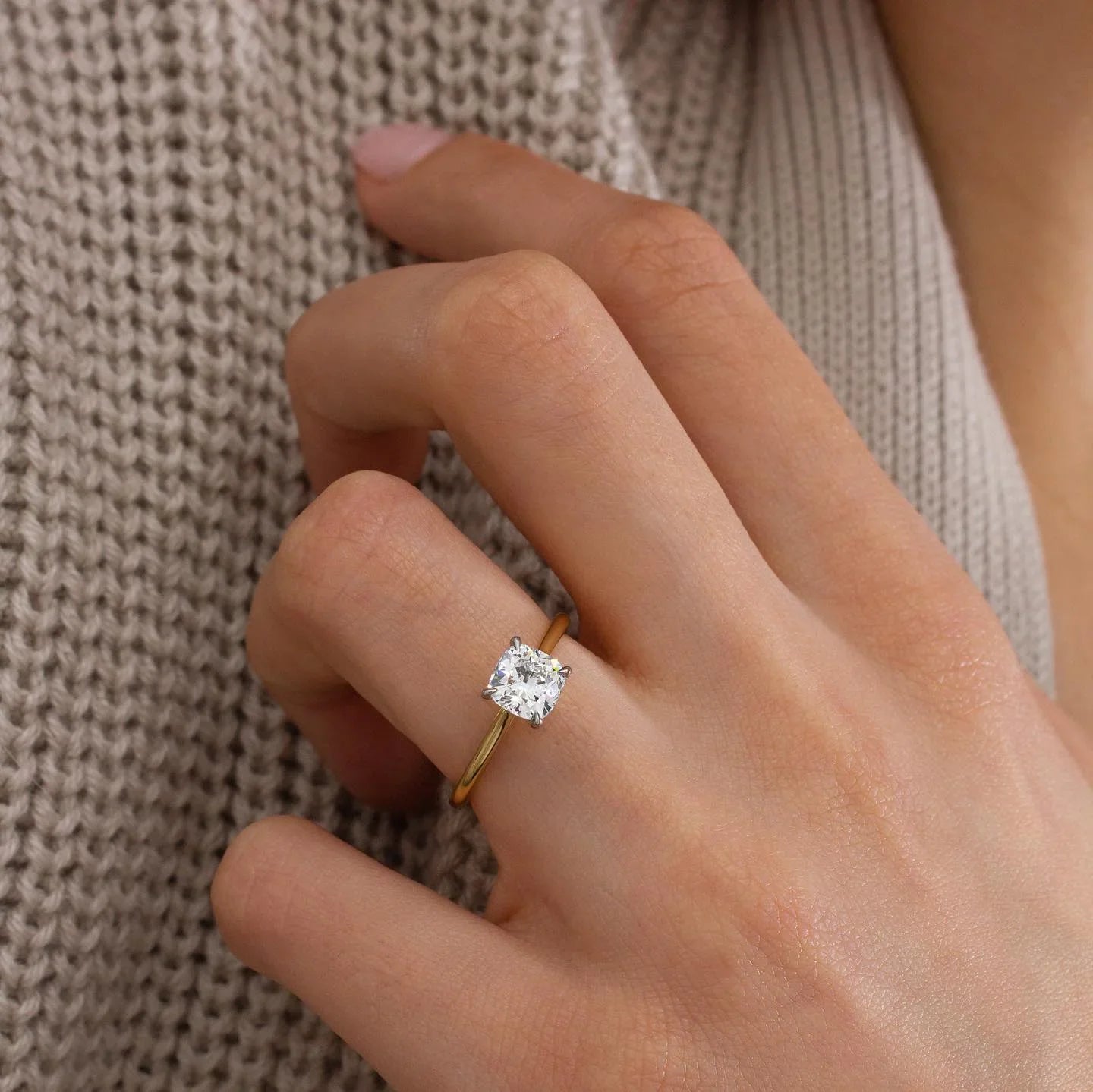 Lab grown diamond cushion cut ring, 1 carat solitaire Chelsea setting, minimalist wedding ring, promise gift, sustainable fine jewelry women