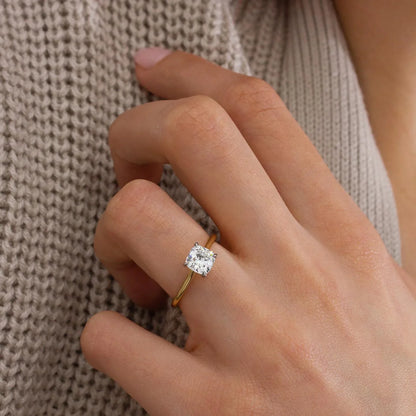 Lab grown diamond cushion cut ring, 1 carat solitaire Chelsea setting, minimalist wedding ring, promise gift, sustainable fine jewelry women