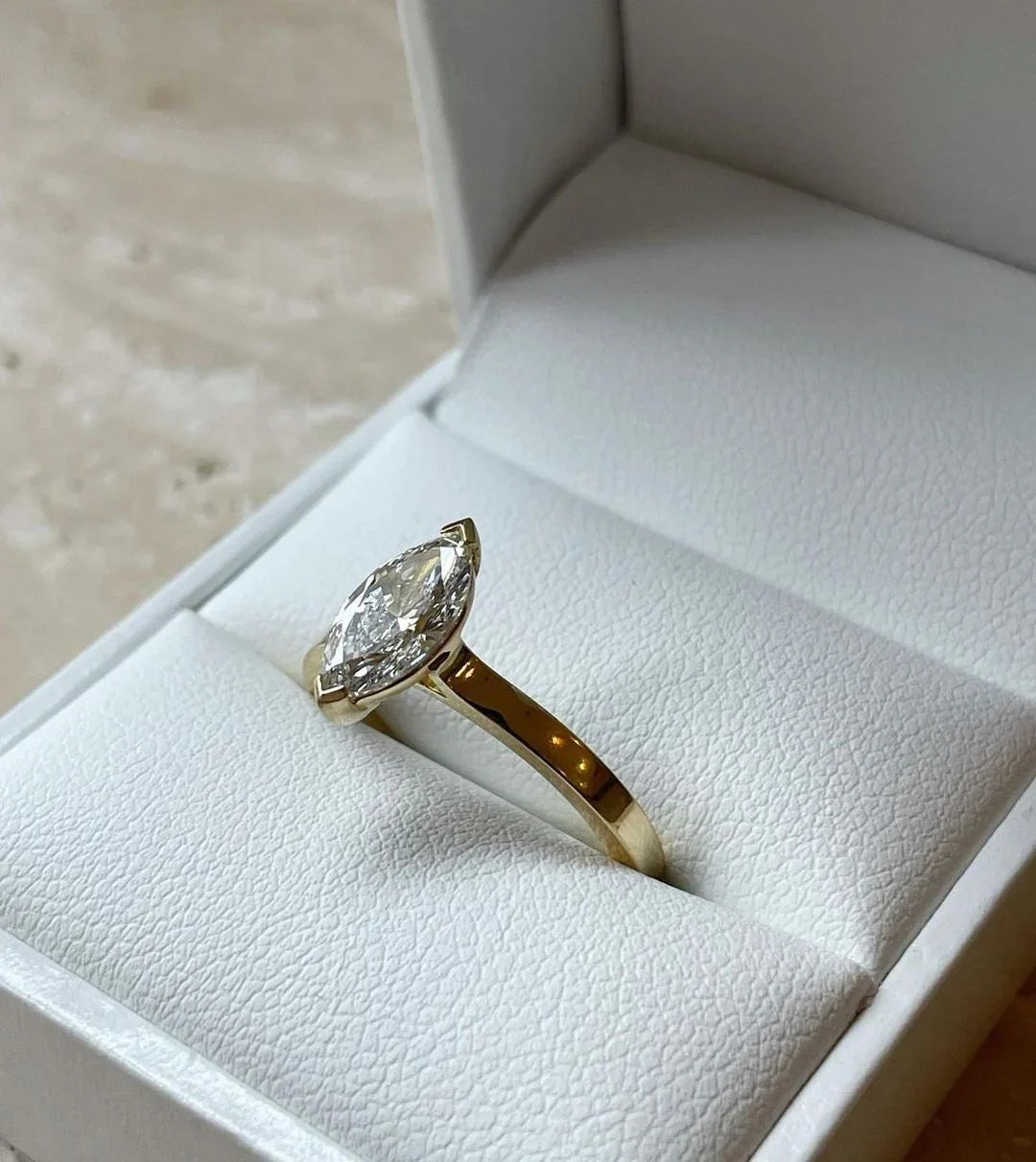 Luxurious marquise solitaire engagement ring 1ct, lab grown diamond wedding ring, elegant bridal jewelry, sustainable fine jewelry