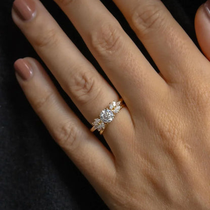 Luxury 1.0ct round lab grown diamond ring, marquise side stone engagement ring, IGI certified, Anastasia setting, bridal jewelry gift