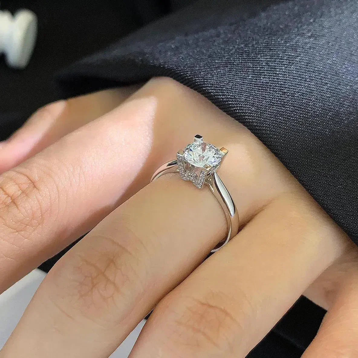 Round cut lab grown diamond engagement ring 1.10TCW, pavé band solitaire setting, 1ct center stone, elegant wedding jewelry