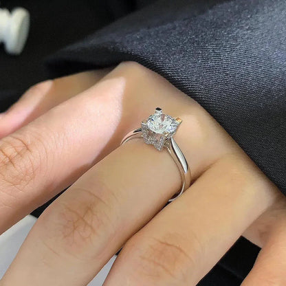 Round cut lab grown diamond engagement ring 1.10TCW, pavé band solitaire setting, 1ct center stone, elegant wedding jewelry