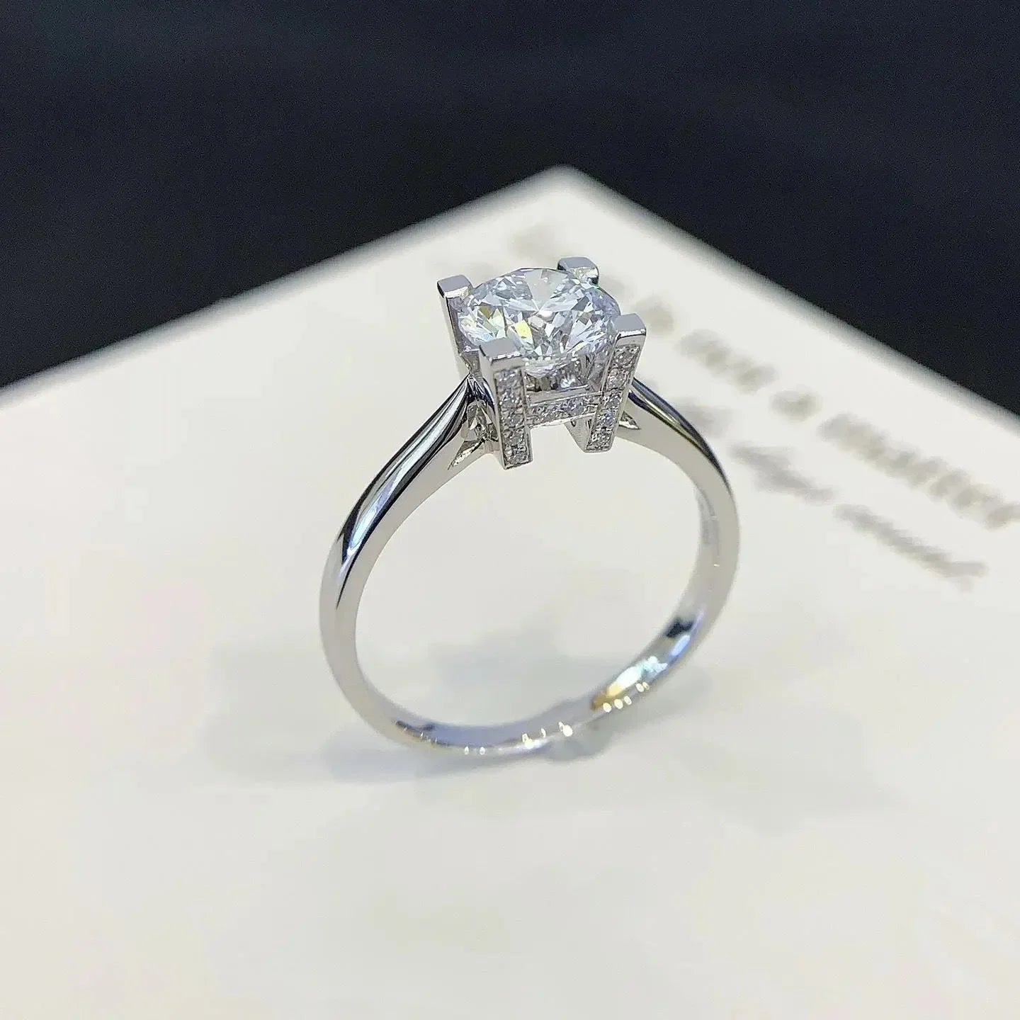 1.10TCW Round Lab Grown Diamond Engagement Ring | Pavé Solitaire Setting with 1ct Center | IGI Certified 