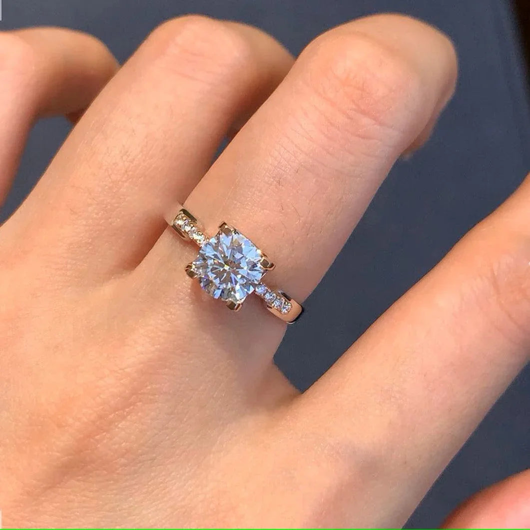 1.10TCW round lab grown diamond ring, two tone engagement ring, IGI certified diamond, modern bridal jewelry, luxury wedding ring
