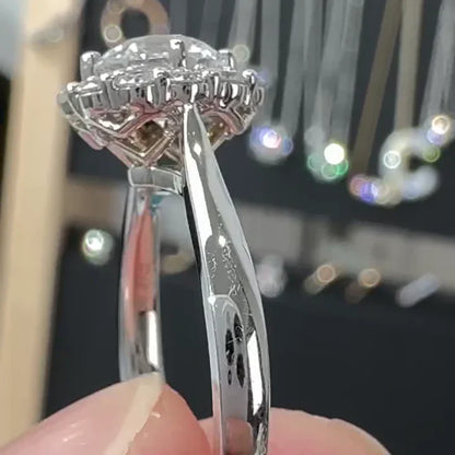 1.15TCW round lab created diamond engagement ring, halo cathedral design, IGI certified, sparkling bridal jewelry, modern wedding ring