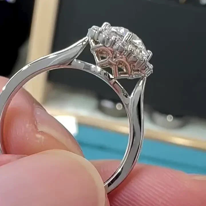 1.15TCW Round Lab Grown Diamond Engagement Ring | Halo Cathedral Setting | IGI Certified 