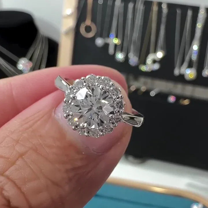1.15TCW Round Lab Grown Diamond Engagement Ring | Halo Cathedral Setting | IGI Certified 