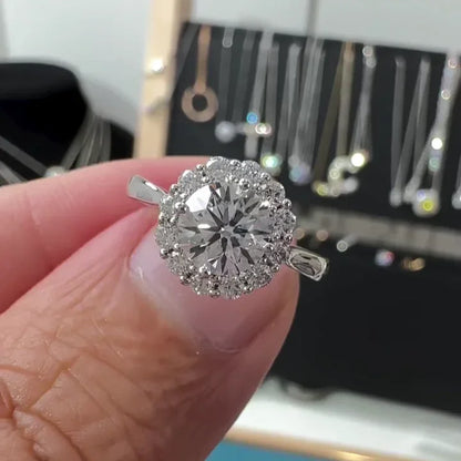 1.15TCW round lab grown diamond engagement ring, halo cathedral setting, IGI certified bridal ring, luxury wedding jewelry, solitaire style
