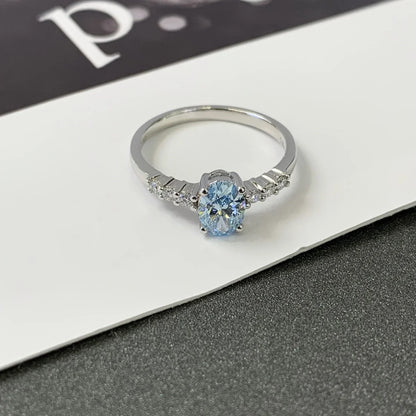 Blue oval lab grown diamond engagement ring, 1.20TCW pavé solitaire ring, IGI certified, eco friendly bridal jewelry, luxury ring