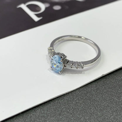 1.00 CT  blue oval cut lab grown diamond ring, pavé solitaire engagement ring, eco friendly bridal jewelry, wedding band style