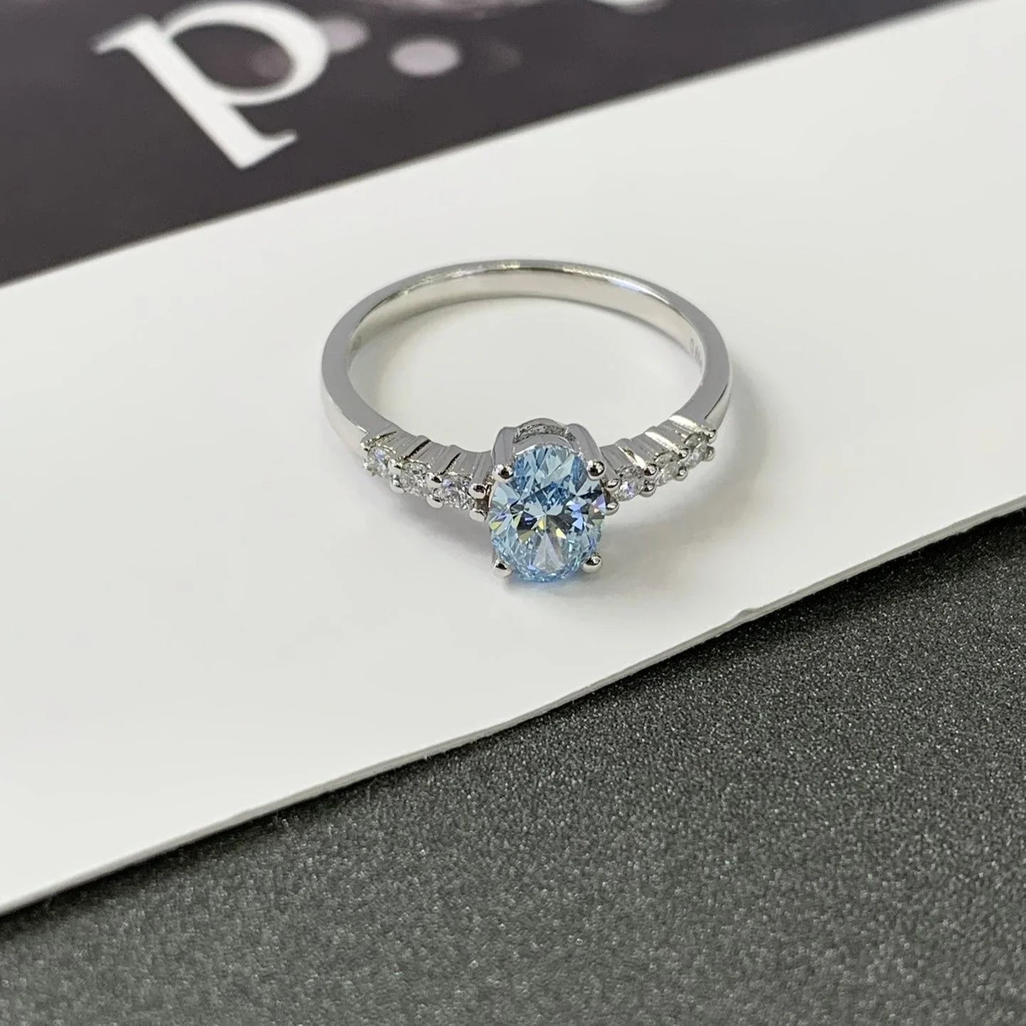 1.20 TCW Fancy Blue Oval Lab Grown Diamond Engagement Ring | Pavé Solitaire Ring | IGI Certified 