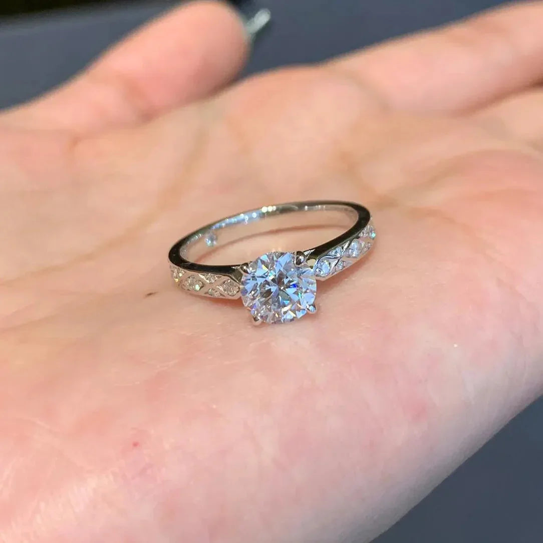 IGI certified round lab grown diamond ring, 1.20TCW cathedral engagement setting, timeless bridal jewelry, luxury wedding ring