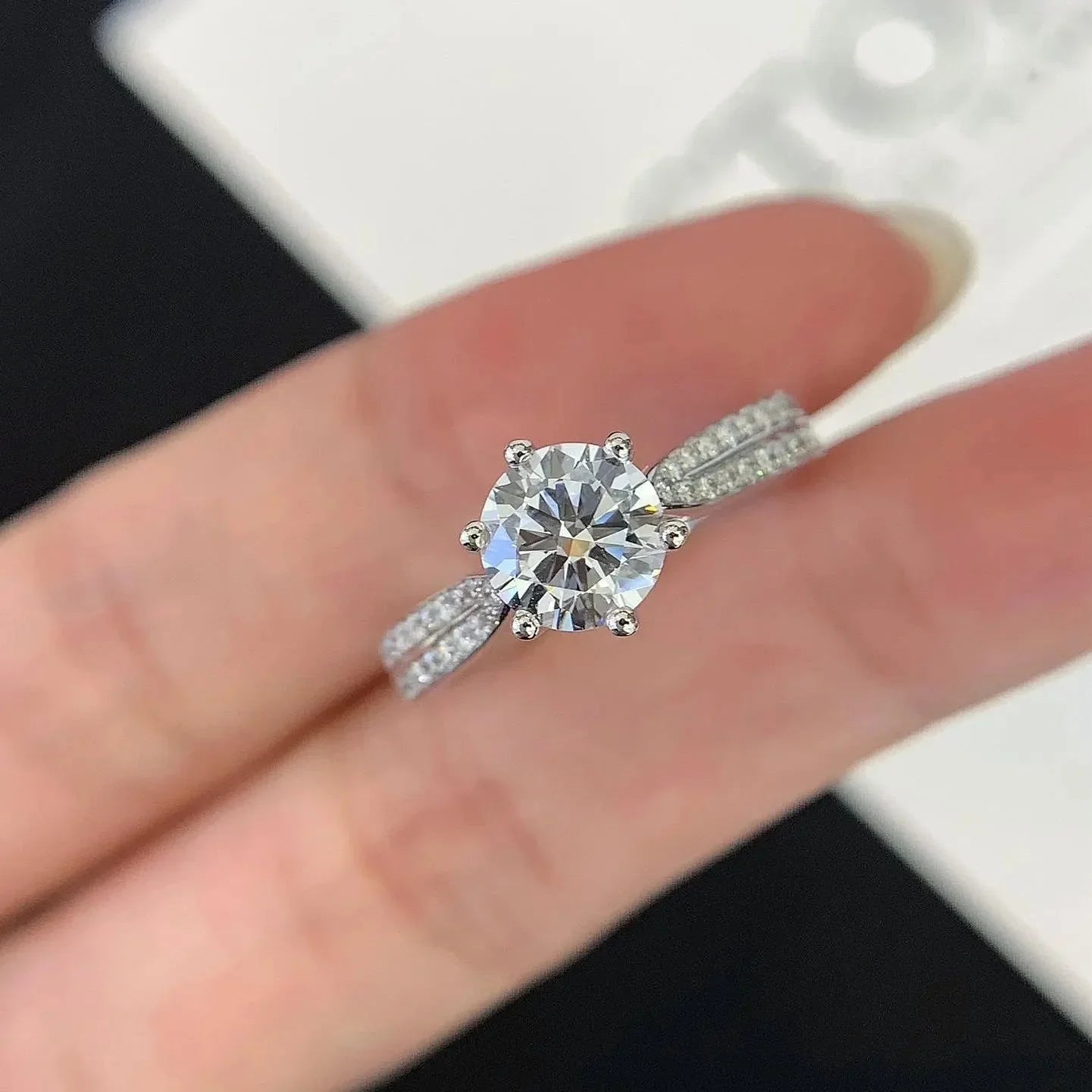 1.20 TCW Round Lab Grown Diamond Engagement Ring | Double Band Cathedral Ring | IGI Certified 