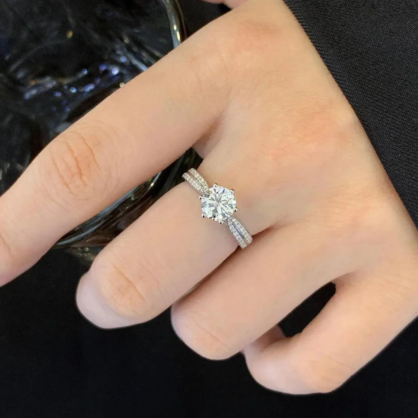 1.20 TCW Round Lab Grown Diamond Engagement Ring | Double Band Cathedral Ring | IGI Certified 