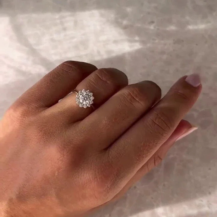 IGI certified round lab grown diamond ring, 1.20TCW halo cathedral engagement ring, luxury bridal jewelry, wedding ring style