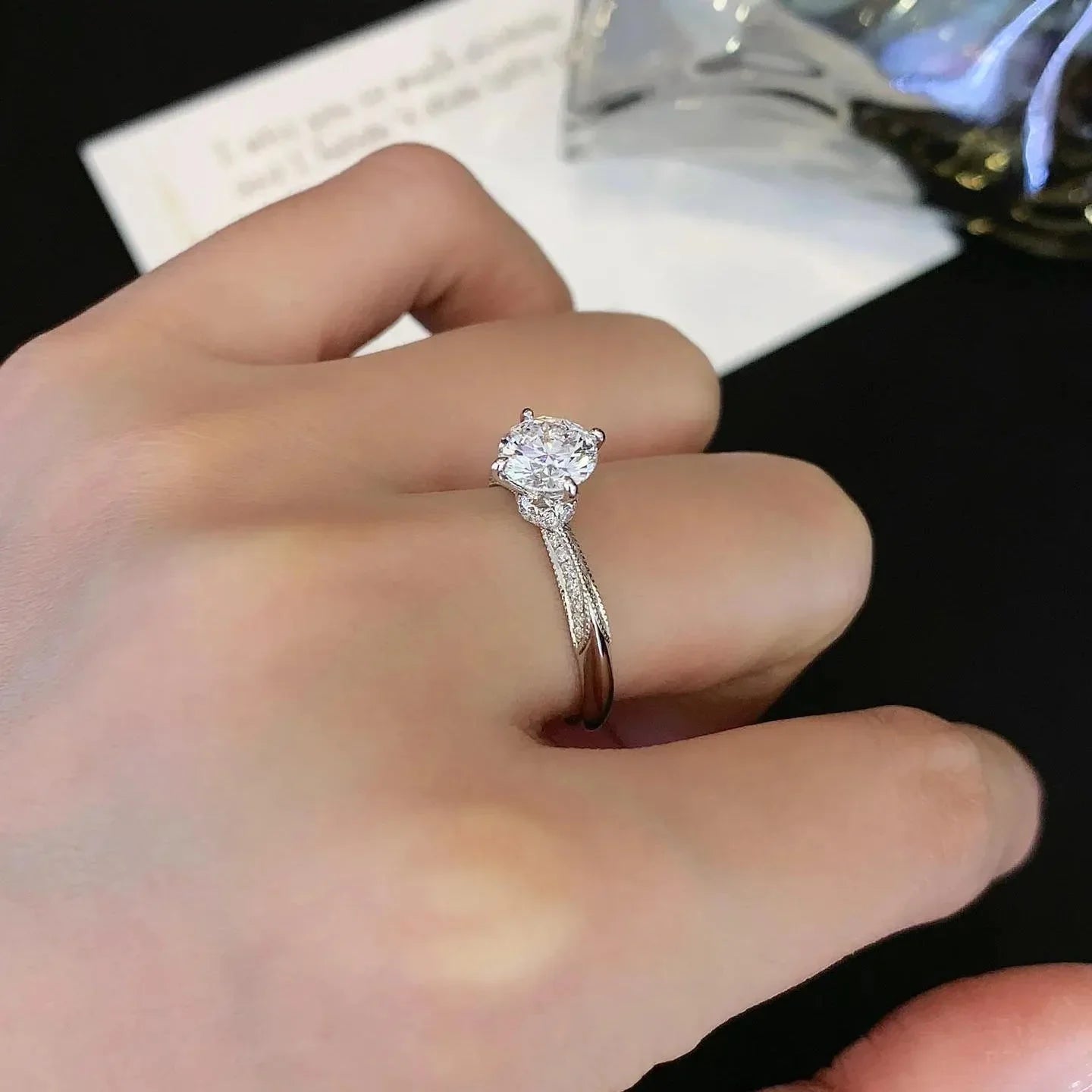 1.20TCW round cut lab grown diamond ring, pavé band hidden halo setting, eco friendly bridal jewelry, modern engagement ring