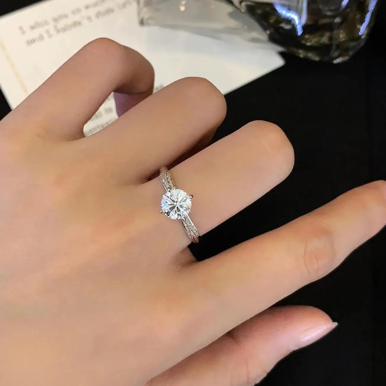 1.20 TCW Round Lab Grown Diamond Engagement Ring | Pavé Band with Hidden Halo | IGI Certified 