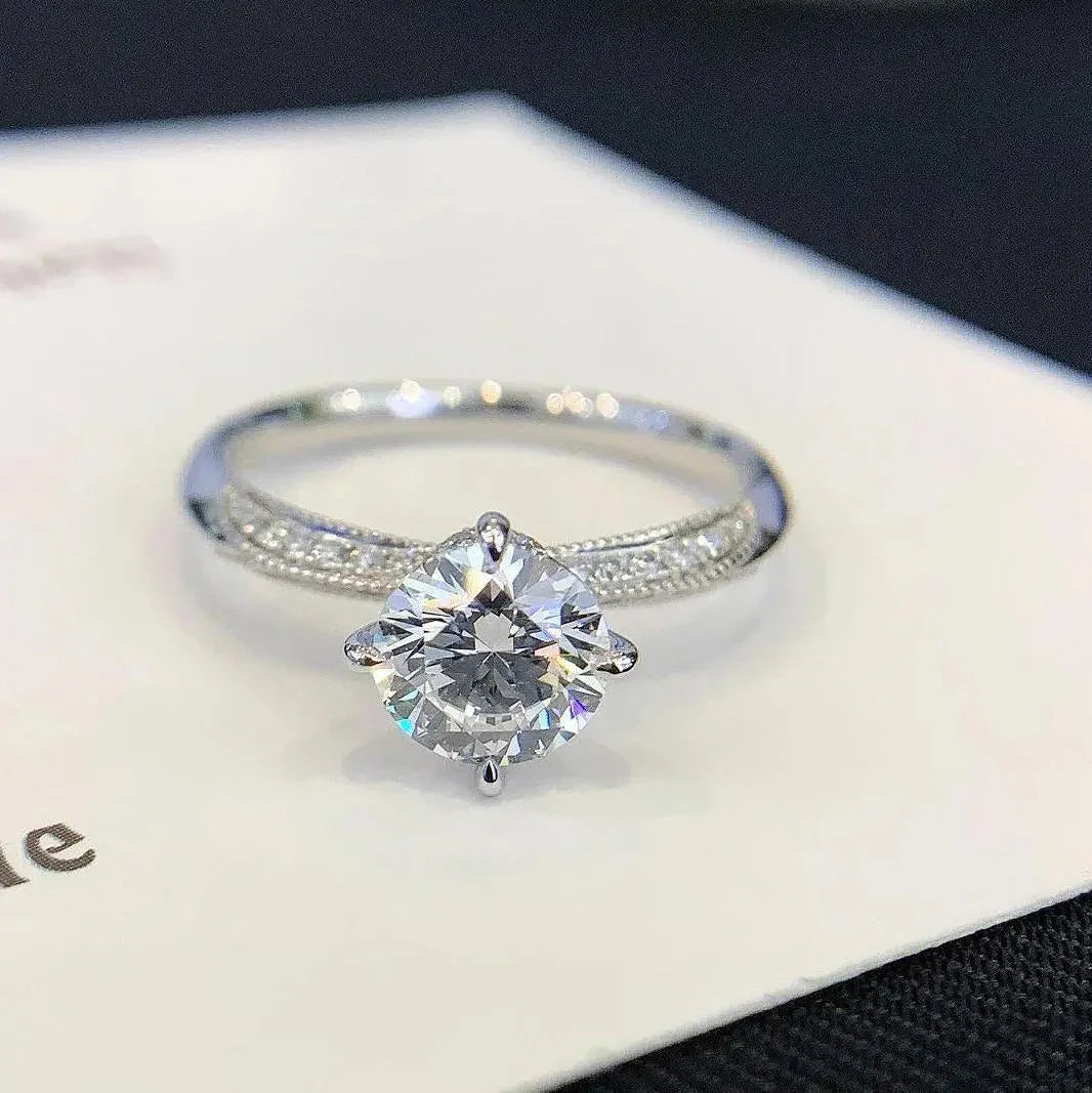 1.20 TCW Round Lab Grown Diamond Engagement Ring | Pavé Band with Hidden Halo | IGI Certified 