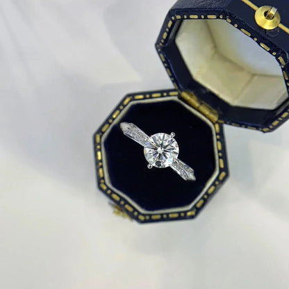 1.20TCW round lab grown diamond engagement ring, pavé band hidden halo, IGI certified bridal jewelry, luxury wedding ring