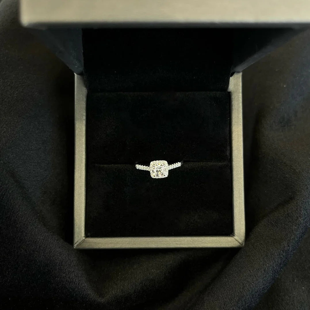 Pavé halo cathedral round lab grown diamond engagement ring, 1.20TCW IGI certified bridal jewelry, timeless luxury ring