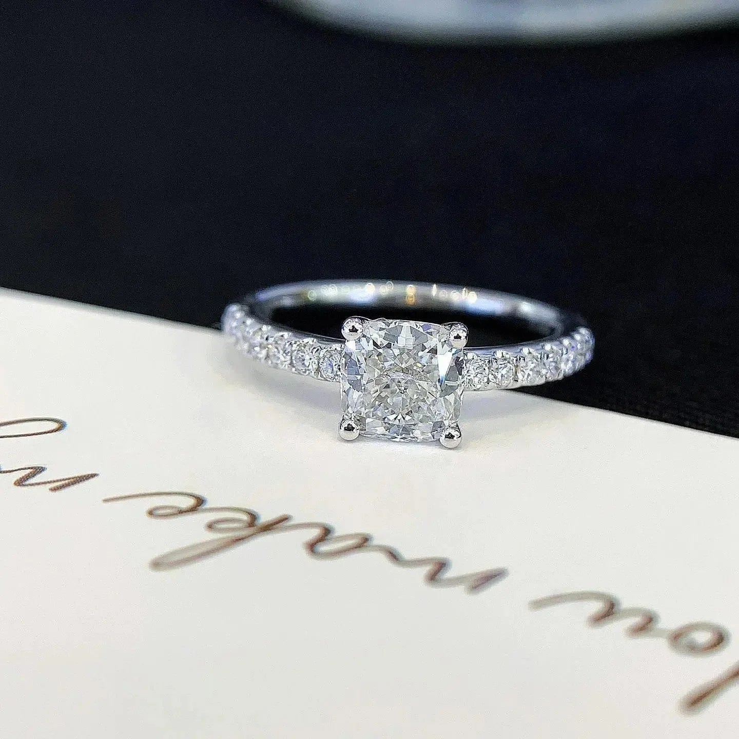 1.20ct Cushion Lab Grown Diamond Engagement Ring | Basket Solitaire Pavé Setting | IGI Certified 