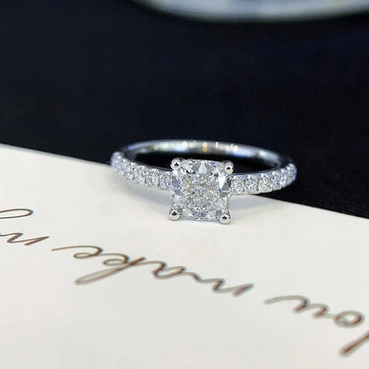 1.20ct Cushion Lab Grown Diamond Engagement Ring | Basket Solitaire Pavé Setting | IGI Certified 