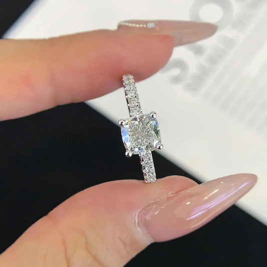 1.20ct cushion lab grown diamond engagement ring, basket solitaire pavé setting, IGI certified bridal jewelry, luxury wedding ring