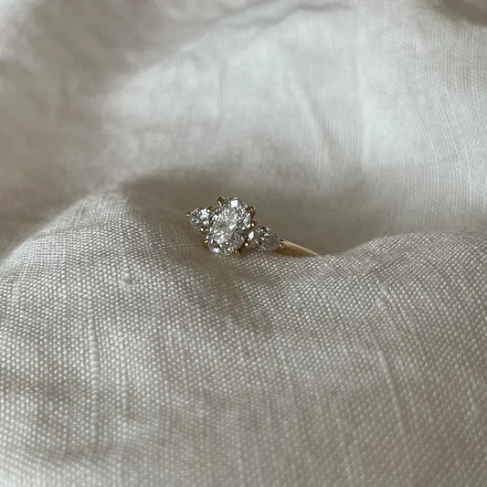 Oval lab grown diamond engagement ring 1.20ct, pear side stone ring, minimalist bridal ring, wedding jewelry, promise ring, birthday gift for her