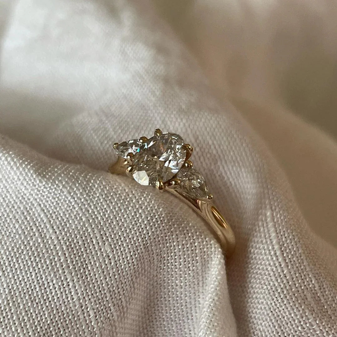 Minimalist oval lab grown diamond ring 1.20ct, pear accent engagement ring, bridal jewelry, wedding band alternative, birthday gift for wife