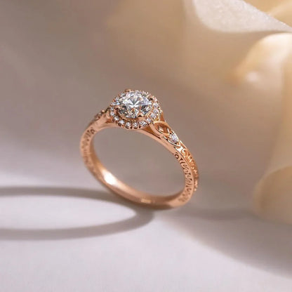 IGI certified round lab diamond engagement ring, cathedral halo setting, bridal ring, promise ring, anniversary jewelry, birthday gift