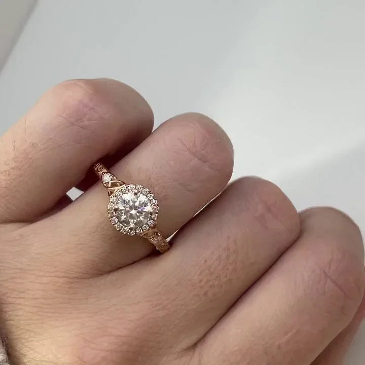 1.20ct round lab grown diamond halo ring, cathedral engagement setting, sustainable bridal jewelry, wedding ring, elegant women gift