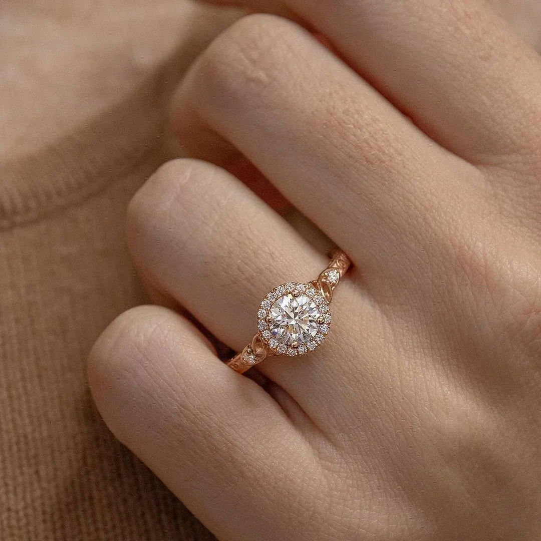 Round lab created diamond ring 1.20ct, halo engagement ring, cathedral setting, IGI certified diamond, bridal jewelry, women wedding ring