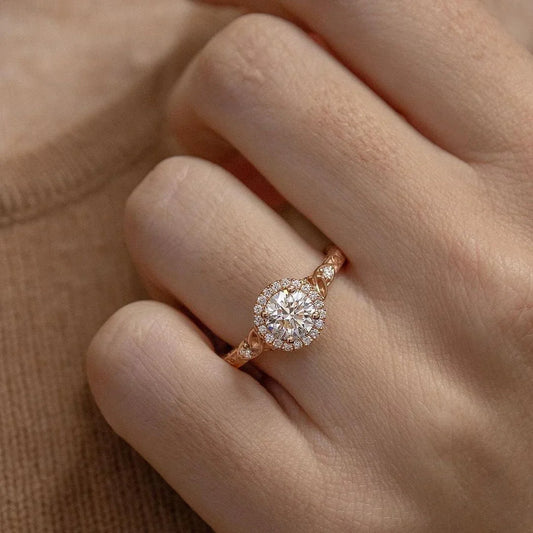Round lab created diamond ring 1.20ct, halo engagement ring, cathedral setting, IGI certified diamond, bridal jewelry, women wedding ring