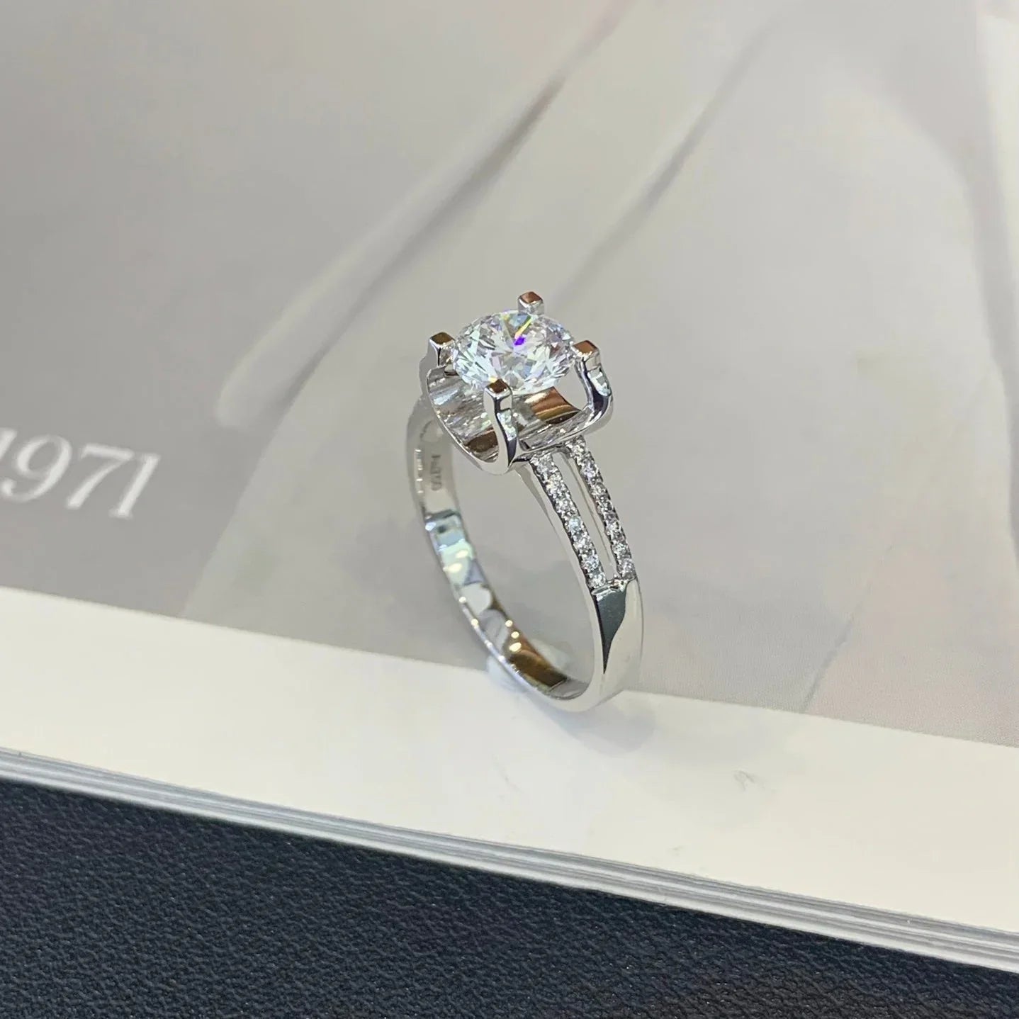 IGI certified 1.20ct round lab created diamond engagement ring with split shank design, elegant bridal ring, sustainable fine jewelry