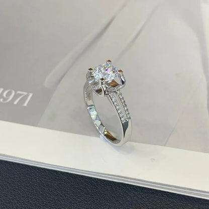 IGI certified 1.20ct round lab created diamond engagement ring with split shank design, elegant bridal ring, sustainable fine jewelry
