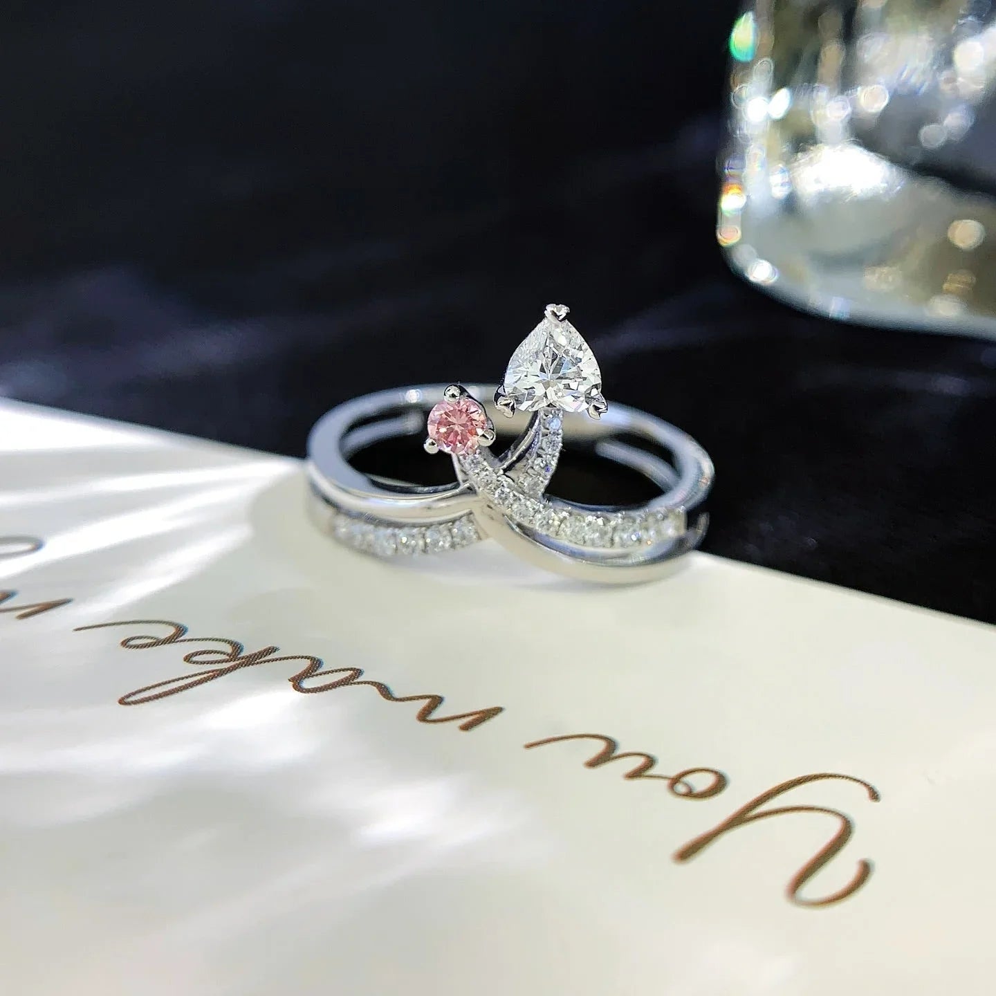 Heart and fancy round lab created diamond engagement ring 1.20TCW, double band Toi Et Moi setting, sustainable bridal ring, luxury jewelry