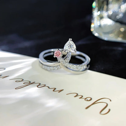 Heart and fancy round lab created diamond engagement ring 1.20TCW, double band Toi Et Moi setting, sustainable bridal ring, luxury jewelry