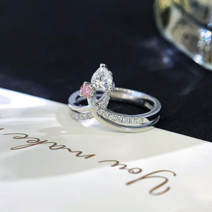 Elegant Toi Et Moi engagement ring with heart and round lab grown diamonds, 1.20TCW IGI certified bridal ring, modern double band style