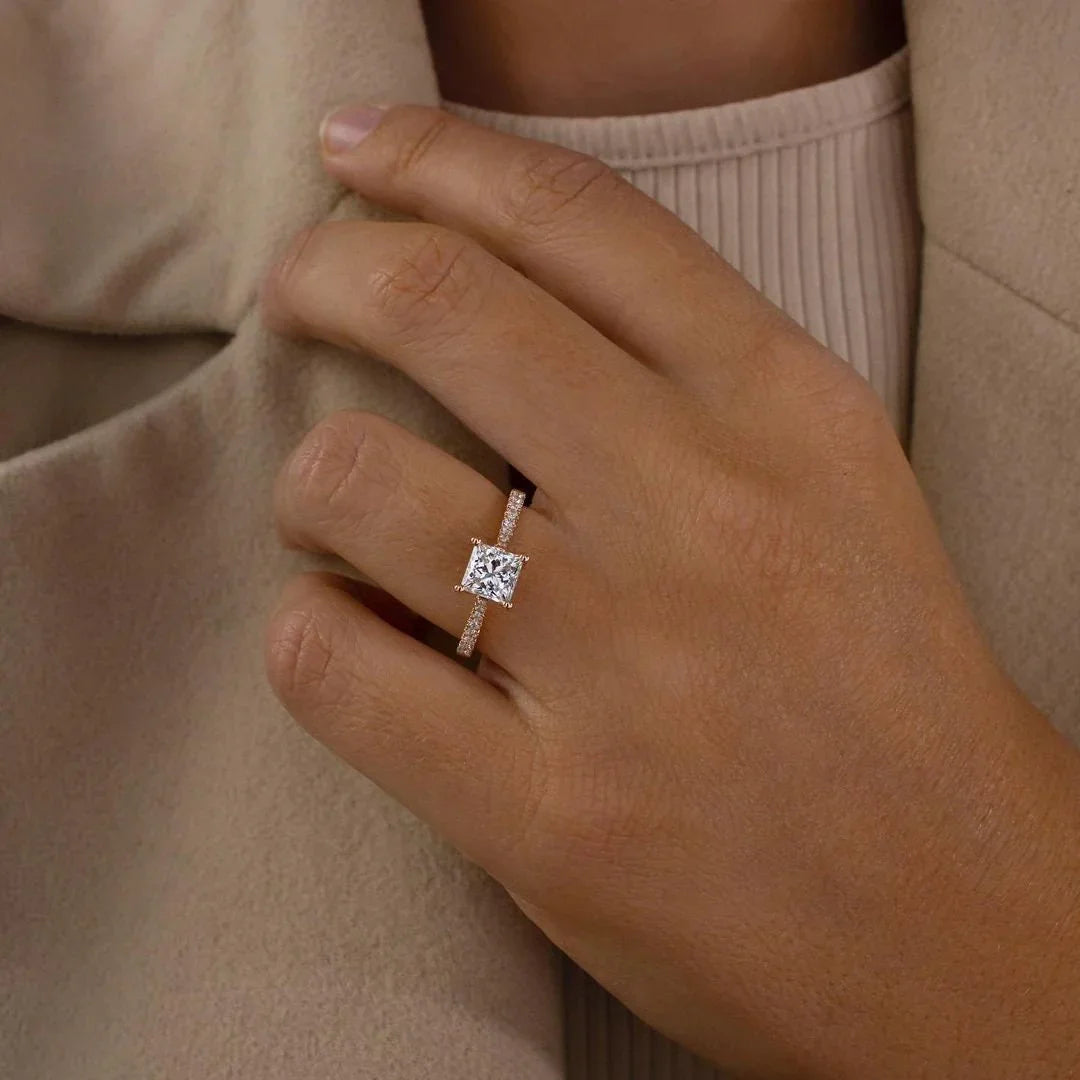 1.20TCW Princess Lab Grown Diamond Engagement Ring | Cathedral Setting | IGI Certified 