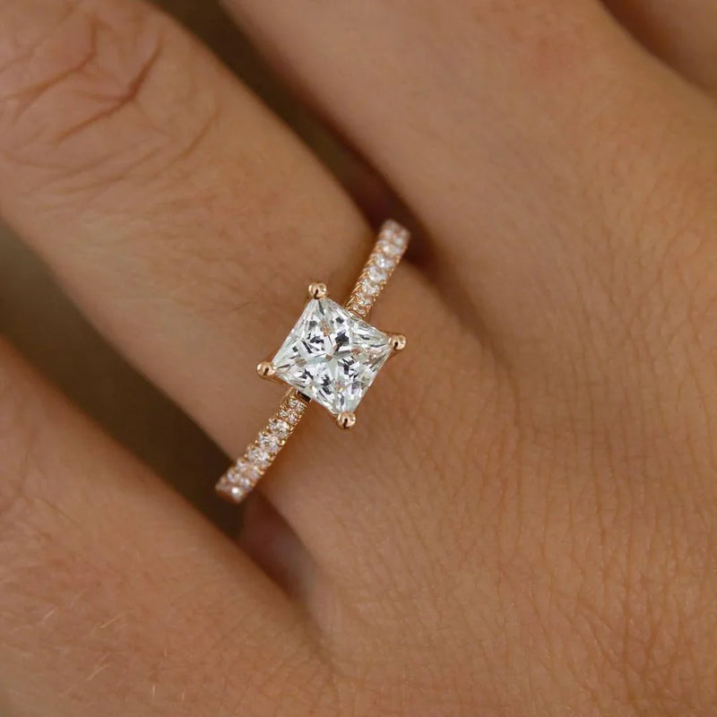 1.00CT Princess Lab Grown Diamond Engagement Ring | Cathedral Setting | IGI Certified