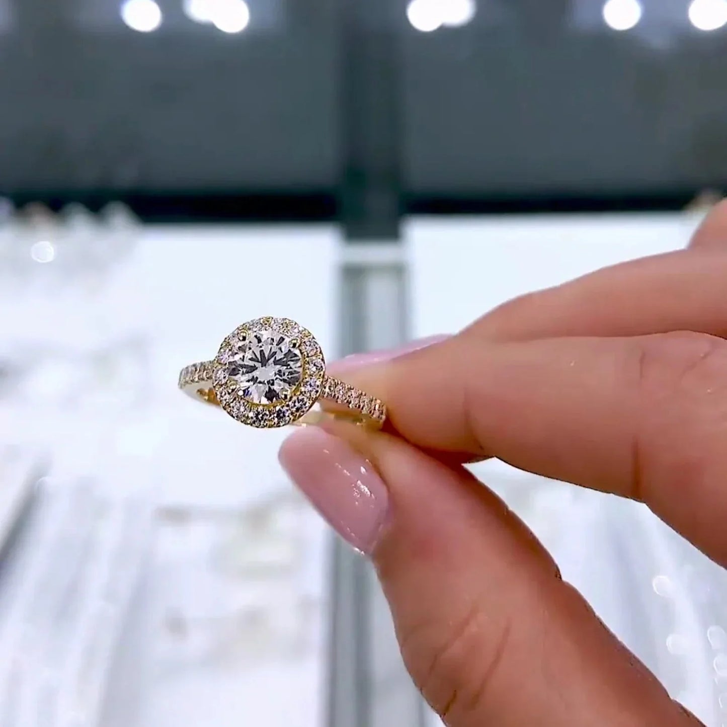Elegant 1.30 TCW round lab grown diamond ring with halo cathedral setting, IGI certified engagement ring, eco friendly bridal jewelry