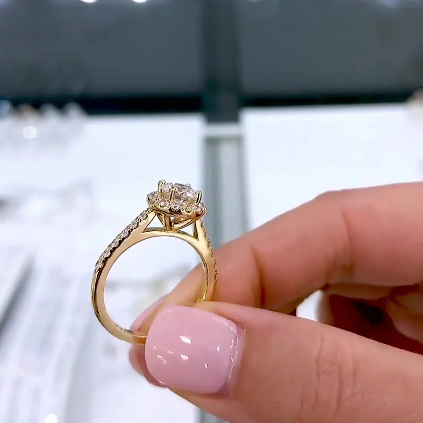 1.30 TCW Round Lab Grown Diamond Engagement Ring | Halo Cathedral Design | IGI Certified 