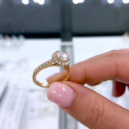 1.30 TCW Round Lab Grown Diamond Engagement Ring | Halo Cathedral Design | IGI Certified 