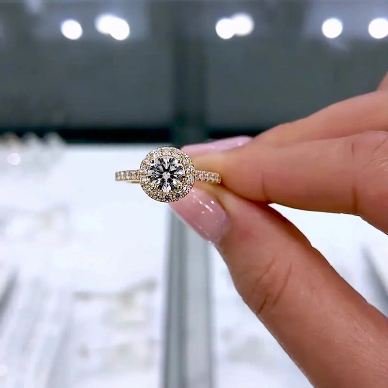 1.20 CT Round Lab Grown Diamond Engagement Ring | Halo Cathedral Design | IGI Certified