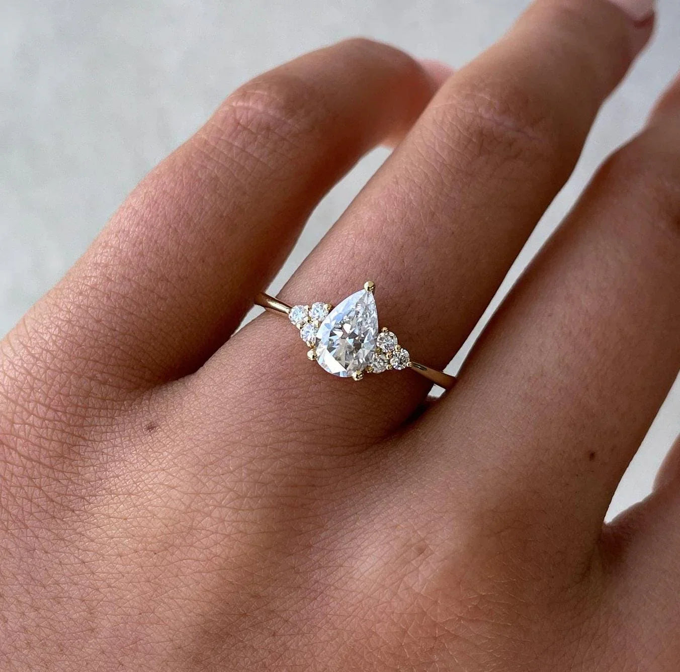 IGI certified 1.30TCW pear cut lab created diamond engagement ring with accent stones, 3-claw solitaire ring, luxury bridal jewelry