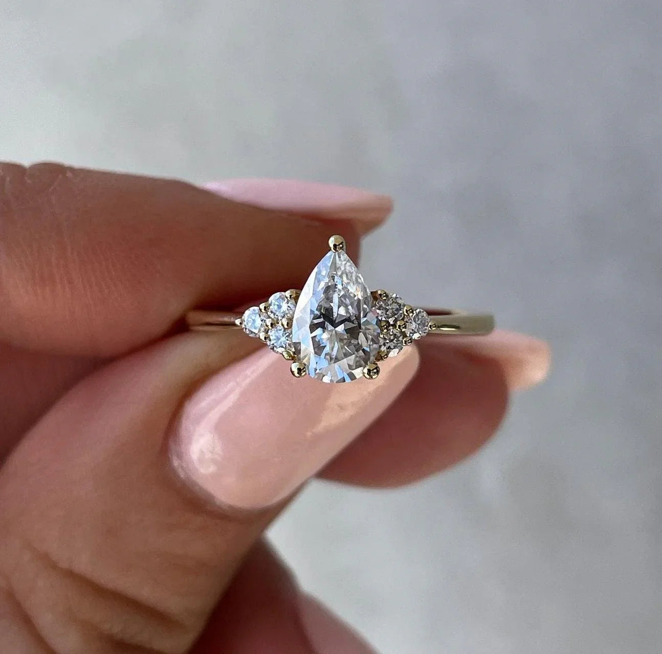 1.30TCW Pear Lab Grown Diamond Engagement Ring | 3-Claw Solitaire with Accent Stones | IGI Certified 