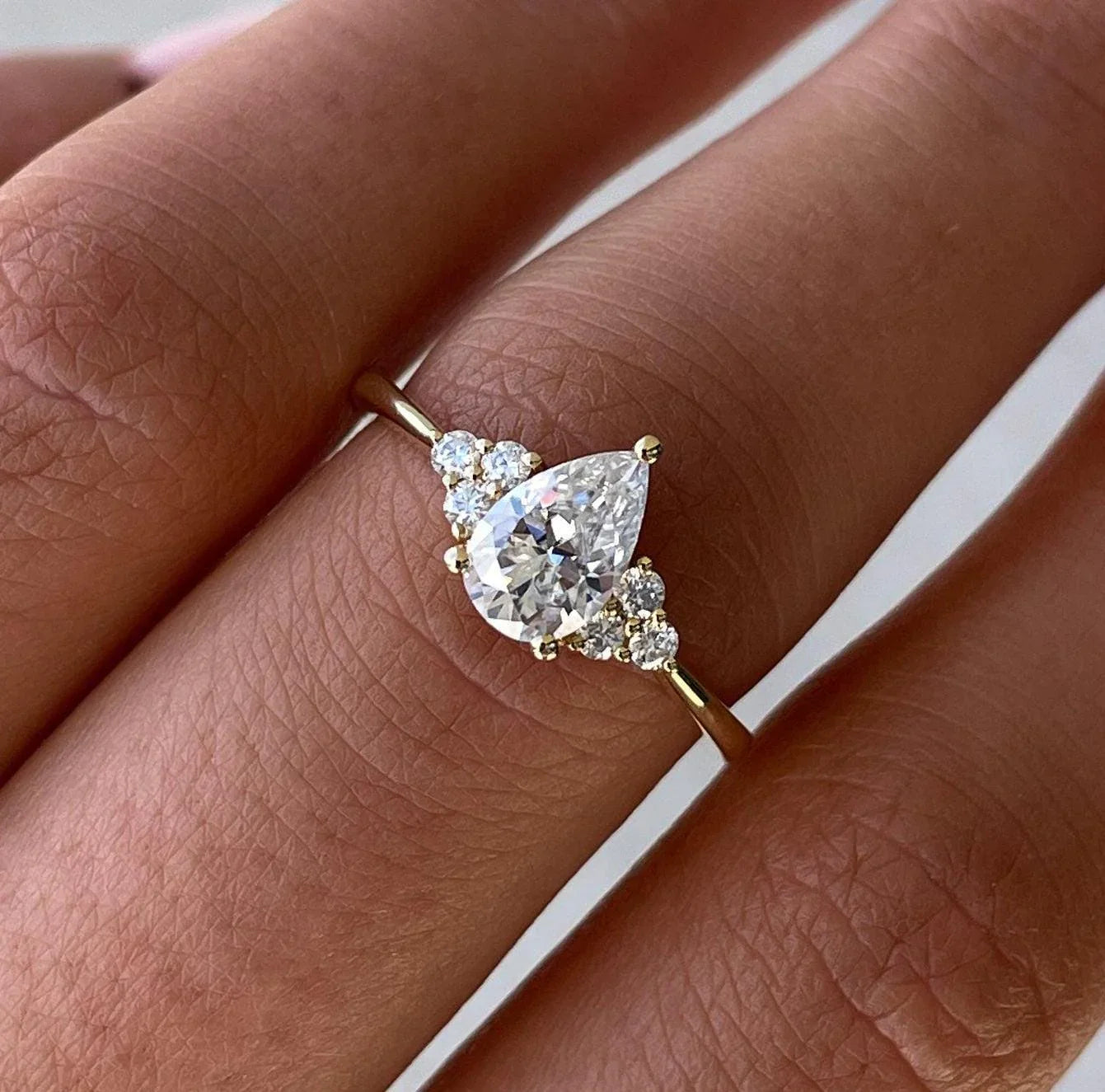 1.30TCW pear lab grown diamond engagement ring, 3-claw solitaire setting, accent stones, IGI certified, bridal jewelry, ethical diamond ring